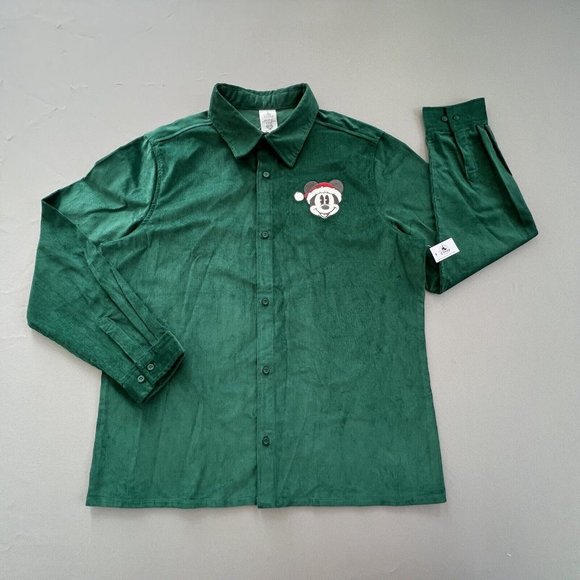 Disney Other - Disney Mickey Corduroy Button Shirt Size LARGE Men Long Sleeve Green Cotton NEW